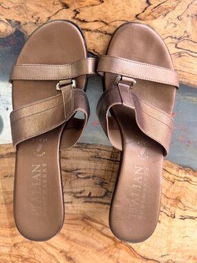 Italian Shoemakers Wedge Slide Sandals Brown Comfort Made in Italy Size 8.5